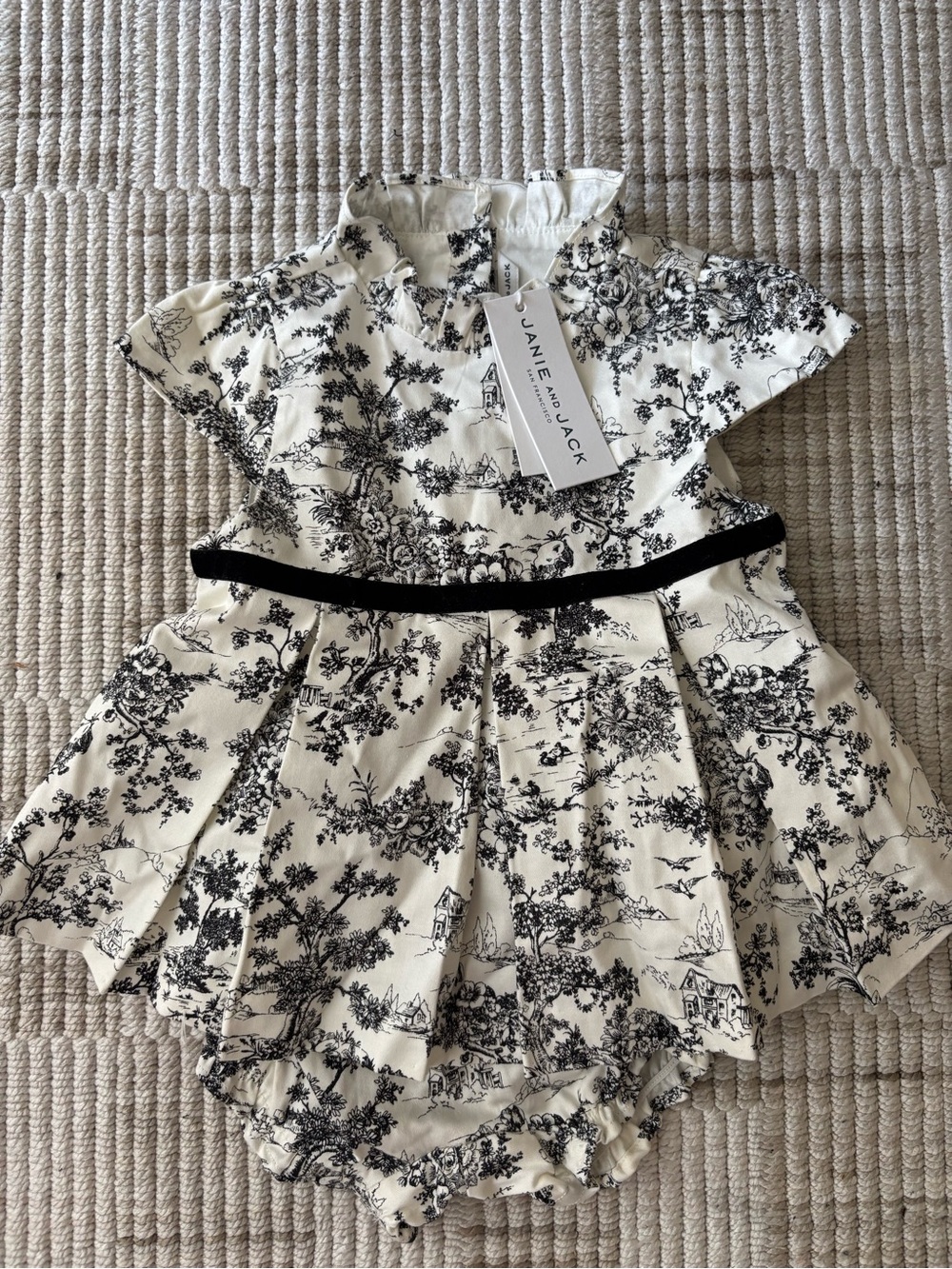 Janie and Jack play and white print dress with matching bloomers